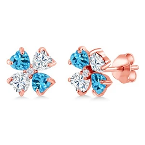 18K Rose Gold Plated Silver Stud Earrings Topaz Moissanite (2.27 Cttw) - Picture 1 of 3