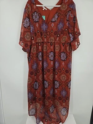 NWT Maurices Plus Size 3x Dress SIENNA RUST Lined V-Neck Geometric Design - Image 1 of 4