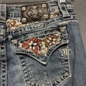Miss Me Studded Embellished Jeans Distress Signature Bootcut Stretchy Low Rise  - Picture 1 of 19