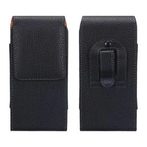 Phone Belt Holder for 6.3-6.5" Phone Vertical Grain Leather Black 6.9"x3.3"x0.5" - Zdjęcie 1 z 7