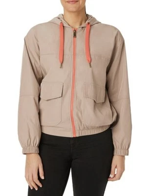 Chaqueta cortavientos con capucha Anthropologie Sanctuary detalles beige y coral Foto 1 de 4