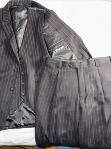 Stacy Adams Men’s Three Piece Pinstripe Suit Black And Red (READ DESCRIPTION) - Picture 1 of 11