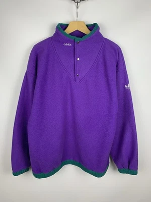 Vintage Adidas Fleece Sweatshirt Purple Men’s Size L 90’s Buttons Sherpa Logo - Image 1 of 4