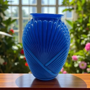 Art Deco 80's Revival Royal Blue Glass Vase Hollywood Regency Home Décor 10" - Picture 1 of 10