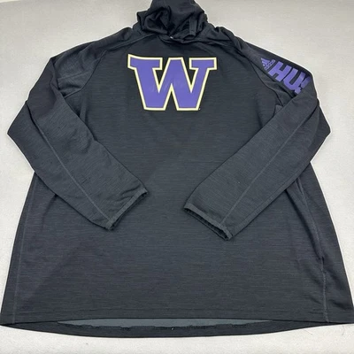 Washington Huskies Shirt Men 3XL Tall Black Adidas Climalite Pullover Hoodie * - Image 1 of 4
