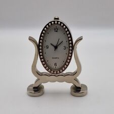 Quartz Miniature Novelty Clock Floor Table Standing Mirror Shaped Silver Colour