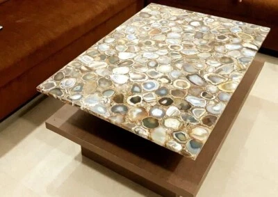 Agate Stone Sofa Center Tabletop Natural Agate Stone Coffee Table For Home Decor - Image 1 of 4