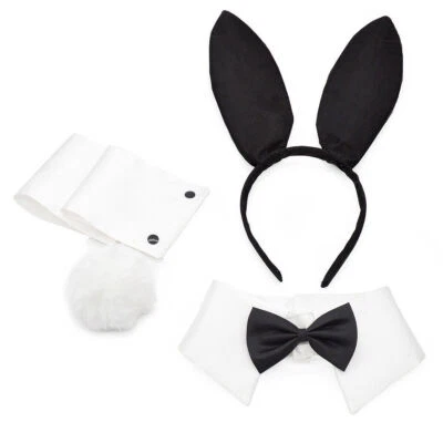 Bunny Costume Playboy Accessory Set Rabbit Ear Bow Tie Collar Cuffs Tail Pin - Image 1 of 4
