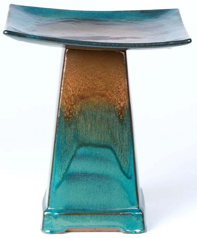 Alfresco Home Large Zen Ceramic Birdbath - Aqua Blue