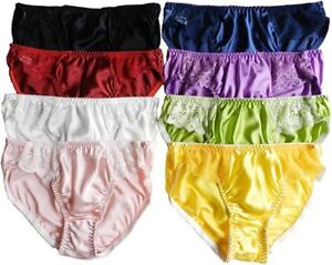 Yavorrs 8PCS Women Silk Panties Lace bikini-underwear Size S-XL (Multicoloured)