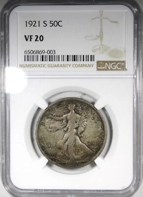 1921-S Walking Liberty Half Dollar NGC VF20 Scarce KEY DATE 50C - Image 1 of 2