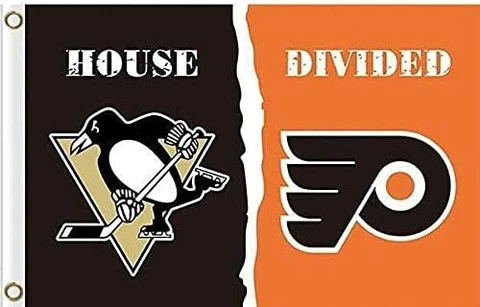 Pittsburgh vs Philadelphia Hockey House Divided Logo Flag 3x5- With Grommets Cover