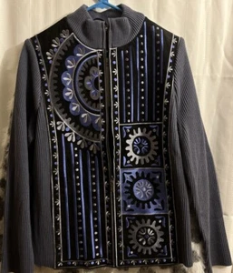 Bob Mackie wearable art black silver blue size medium womens Jacket New W/tags - Picture 1 of 7