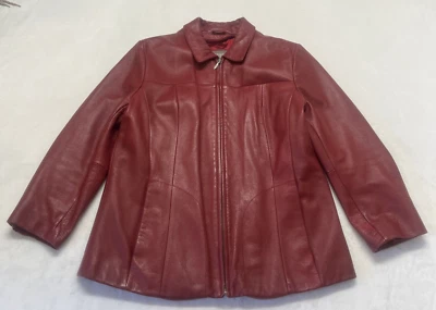 Chaqueta de Colección Wilsons Cuero Para Mujer XL Cuero Rojo Manga Larga Cremallera Completa Años 90 Y2K Foto 1 de 4