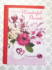 Two Wonderful Parents Valentine's Day Greeting Card Floral Glitter Accents