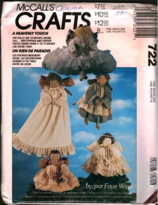 722 McCalls SEWING Pattern Craft Pattern Stuffed Dolls 19" Angels + Clothing OOP - Image 1 of 2