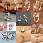 Women Fashion 925 Silver Happy Animal Cat Jewelry Adjustable Open Rings Gift