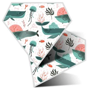 2 x Diamond Stickers 10 cm  - Pretty Whale Jellyfish Sea Creatures  #24563 - Afbeelding 1 van 9