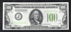 FR. 2152-J 1934 $100 LGS LIGHT GREEN SEAL FRN KANSAS CITY, MO GEM UNCIRCULATED - Picture 1 of 2