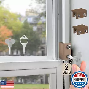 Window Locks,2 Sets Sliding Window Locks with Key, Window Locks for Up and Do - Picture 1 of 5