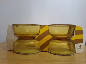 Vintage Bormioli Vitrosax Amber Italian Glass Dining Bowls 70s Retro Boxed X 4 - Picture 1 of 9