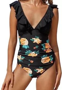 Holipick Women One Piece Tummy Control Bathing Suit Ruffle V Neck Size XL - Picture 1 of 4