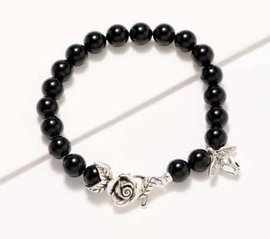 Brazalete errante de plata esterlina con cuentas de ónix rosa en tercera persona 6-3/4" - Imagen 1 de 1