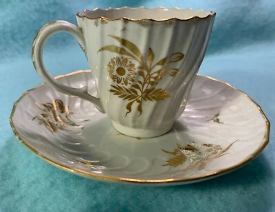 Ca.1800 Chamberlain Worcester Cup and Saucer Set- White W/ Gold Flowers & Leaves - Image 1 of 4