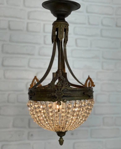 Antique Vintage Brass & Crystals Chandelier Lighting Ceiling Lamp Cover