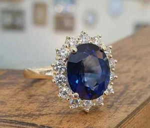 Oval Cut 6.00Ct Natural Sapphire Diamond Engagement Ring 14K Yellow Gold size7 - Picture 1 of 8