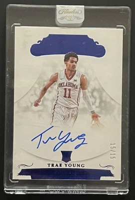 2018 19 Panini Flawless Collegiate Trae Young Sapphire Auto RC  15/15 Great Buy - Image 1 of 3