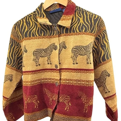 Chaqueta Jane Ashley Clothing Para Mujer L Estampado Cebra Tapiz Botón Delantero Foto 1 de 4