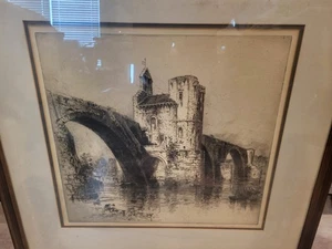 Signierte gerahmte Radierung von Hedley Fitton old rare vintage port d avignon rare old - Bild 1 von 3