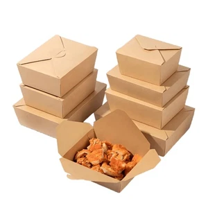 Kraft Food Box Deli Takeaway Noodles Rice Pasta Folding Lids Biodegradable Meal - Picture 1 of 11
