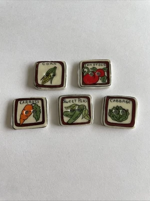 "Juego de 5 botones de cerámica vintage verduras 7/8""" Foto 1 de 4
