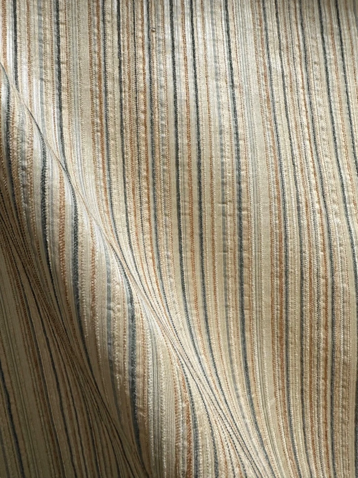 BEIGE MULTICOLOR STRIPED CHENILLE UPHOLSTERY BROCADE FABRIC (56 in.) Sold BTY - Image 1 of 3