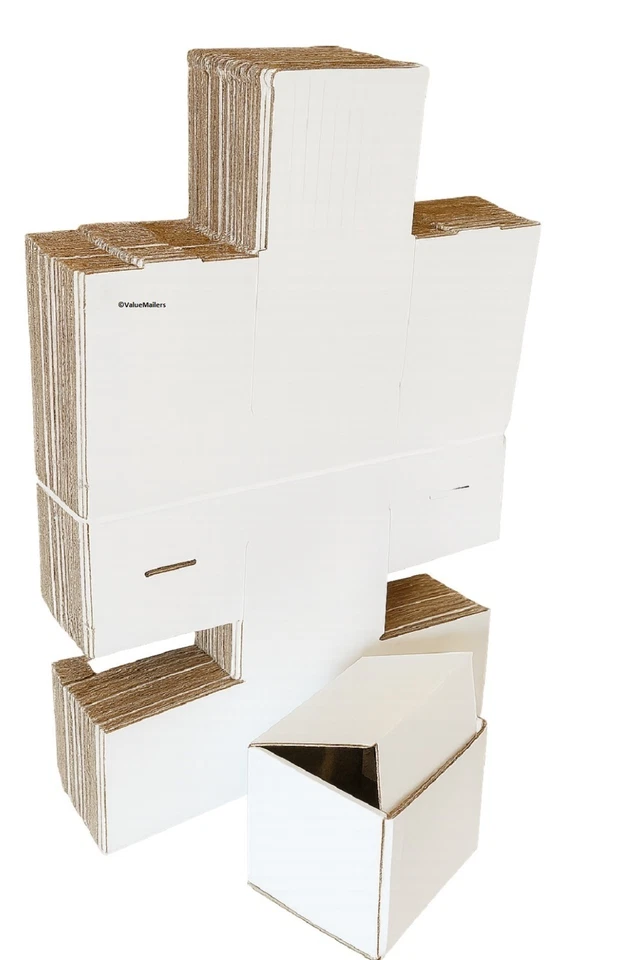 100 6x6x6 Shipping Boxes Folding White Corrugated Mailers Packing Cube Cartons - Image 1 of 4