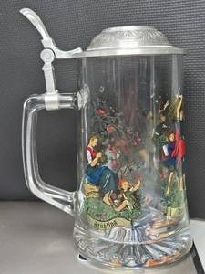 Bier Krug mit Zinndeckel aus Glas mit 4 Jahreszeiten - Bild 1 von 6