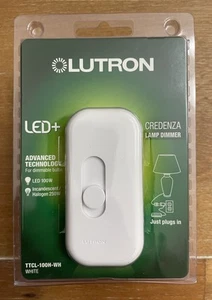 Interruptor atenuador lámpara enchufable Lutron Credenza LED+ 100 vatios TTCL-100H-WH blanco NUEVO - Imagen 1 de 1