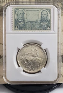 1925 Stone Mountain Half Dollar mit alten Jackson & Lee Briefmarken - schön! 80 - Bild 1 von 9