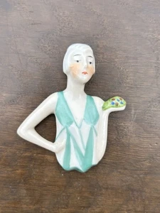 Art Deco Porcelain Pin Doll Cushion Wall Face Mask Heubach Half - Picture 1 of 8