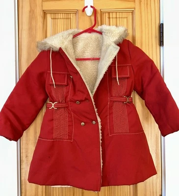 Vestido de inverno vintage infantil feminino casaco vermelho Sherpa forrado tamanho 6 como está - Imagem 1 de 4