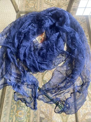 Vintage Starry Night Sheer Navy Silk Scarf Studded Artsy Boho Whimsigoth 64x30” - Image 1 of 4