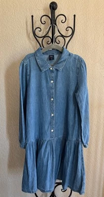 Gap Denim Dress Girls Button Front SzL (10-11) Long Sleeve Casual country - Image 1 of 4