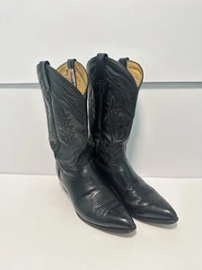 Tony Lama Men's Black Leather Western Cowboy Boots 122776 Size 10EE Wide - Picture 1 of 9