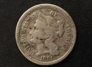 1881 Three Cent Nickel U.S. Coin A3117 - Picture 1 of 5