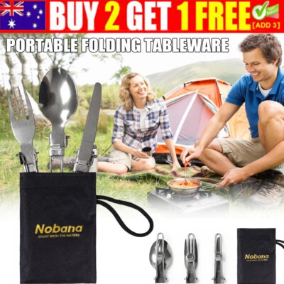 3Pcs Stainless Foldable Knife Spoon Fork Travel Camping Picnic Folding Utensil - image 1 of 4