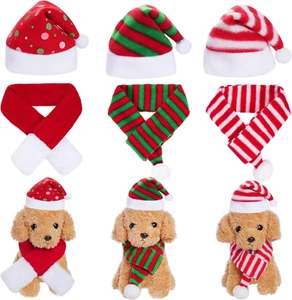 6 Pcs Pet Cat Dog Christmas Santa Hat with Scarf Christmas Costume Outfit Set Ch - Picture 1 of 8