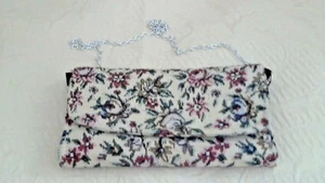 Tapestry Print Fabric Small Wallet Bag 7 x 4 Floral Pt Envelope Fold Added Chain - Picture 1 of 7