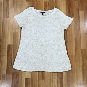 Eileen Fisher Knit Crochet Top Womens Large L Dirty White Short Sleeve Shirt - Picture 1 of 9